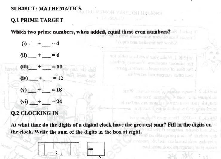 mathematics assignment class 6